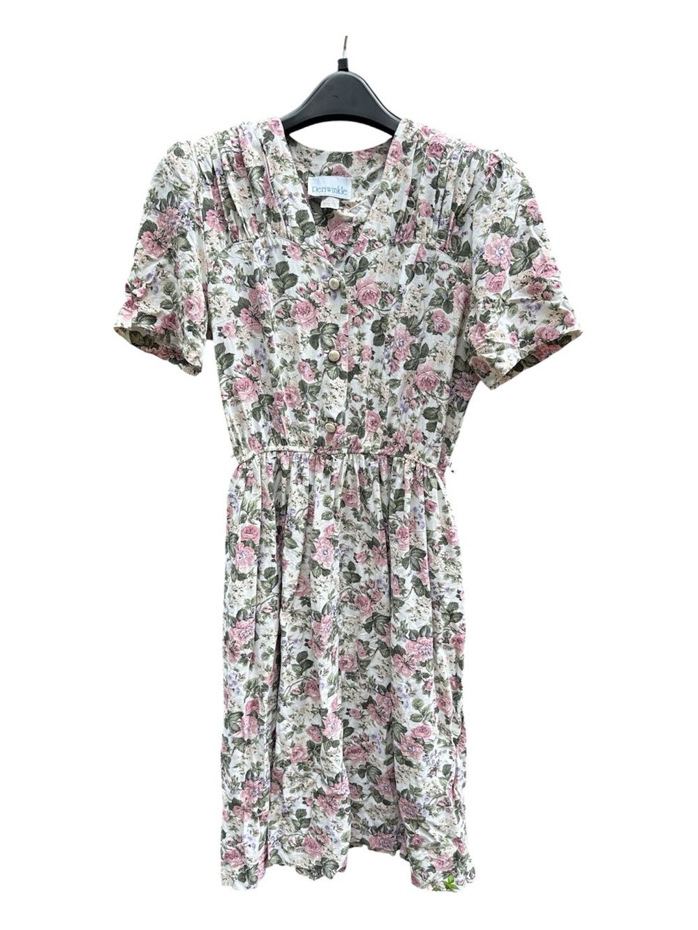 Vintage Periwinkle Floral Dress Sz 12 USA Made Cottagecore Pearl Buttons